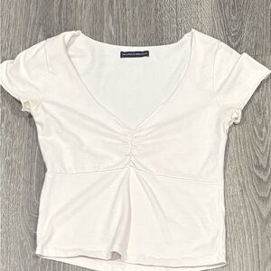 Brandy Melville Pink Ruched V-Neck Tee